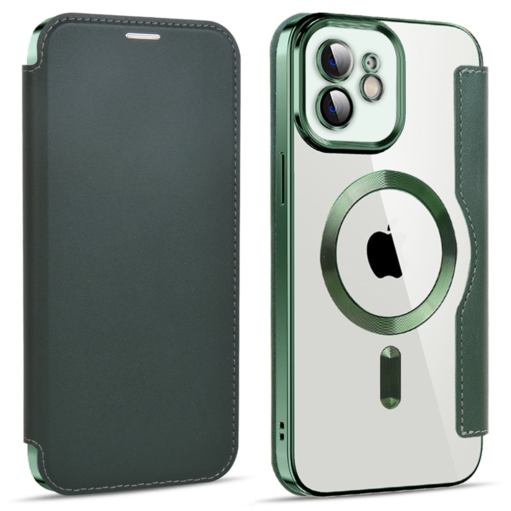 Phone Cover for iPhone 12 6.1 inch Compatible with MagSafe RFID Blocking Card Slots Full Protection PU Leather TPU Electroplating Clear Back Flip Case with Lens Film Phone Cover for iPhone 12 6.1 inch Compatible with MagSafe RFID Blocking Card Slots Full Protection PU Leather TPU Electroplating Clear Back Flip Case with Lens Film